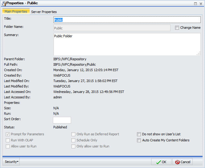 Main Properties Tab