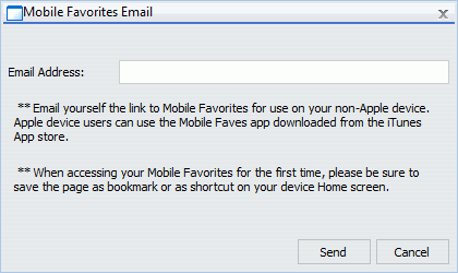 Mobile Favorites Email Dialog Box