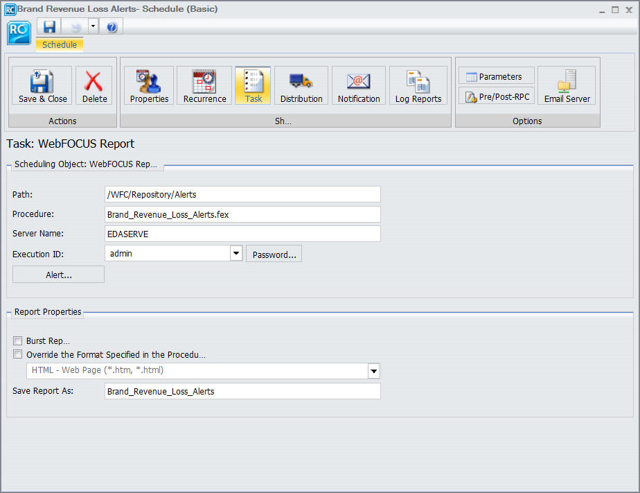 ReportCaster Basic Scheduling tool