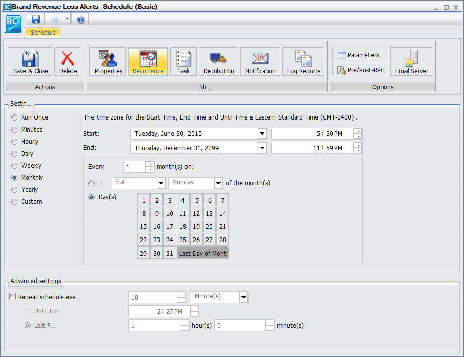 Recurrence tab