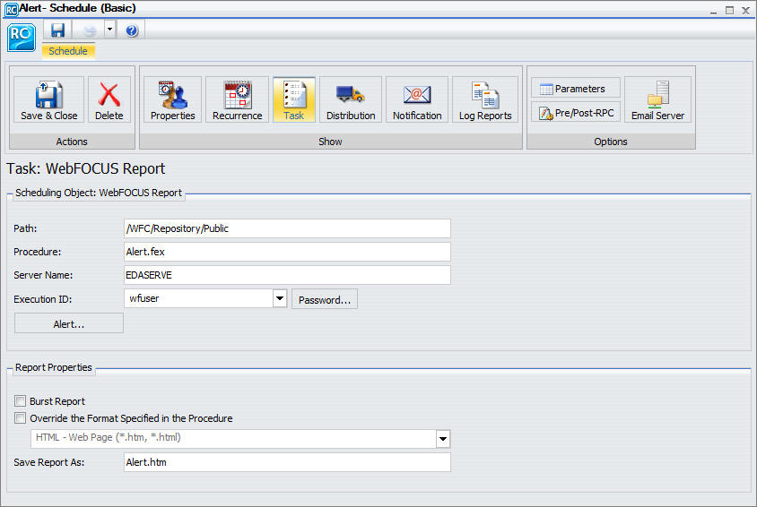 ReportCaster Basic Scheduling Tool