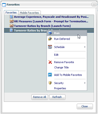Favorites dialog box