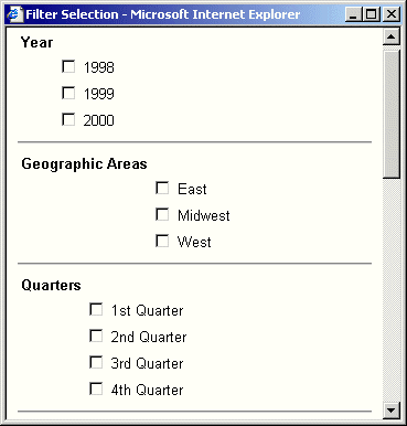 The Filter Selection window