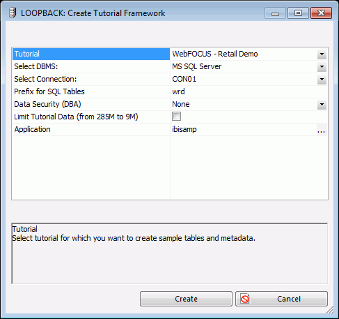 Create Tutorial Framework dialog box
