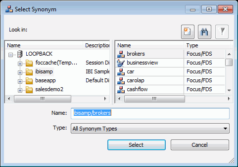 Select Synonym dialog box
