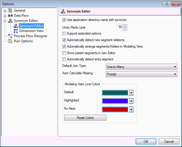Synonym Editor options