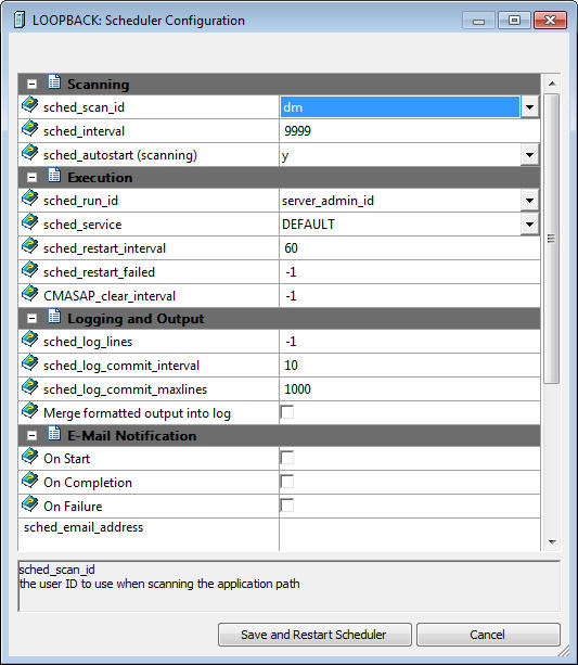 Scheduler Configuration Window