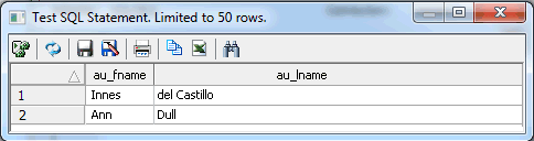 Test SQL Statement window 