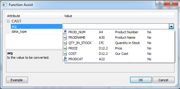 Function Assist Drop-Down Menu