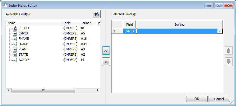 Index Fields Editor dialog box