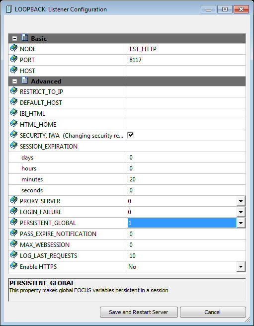 Listener Configuration Dialog box