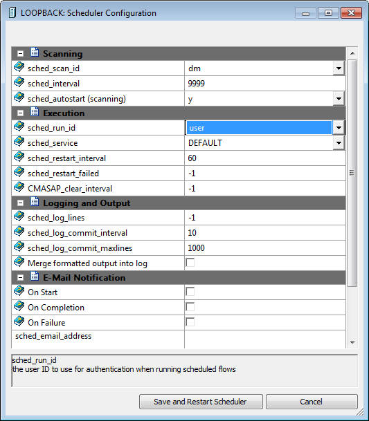 Scheduler Configuration dialog box