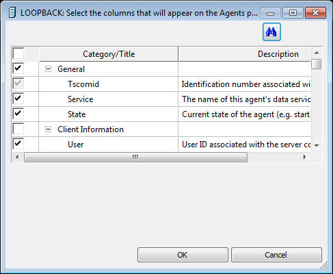 Select the columns dialog box