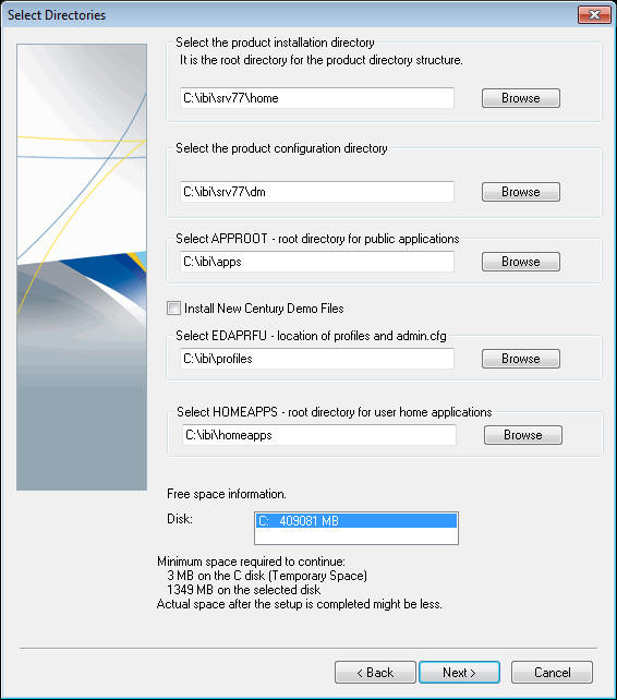 Select Directories window