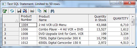 Test SQL Statement Column windo