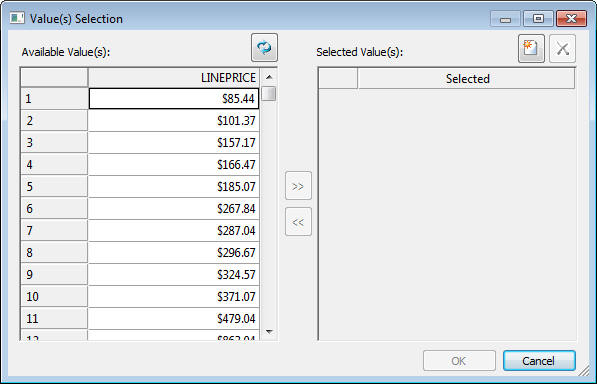 Value Selection window