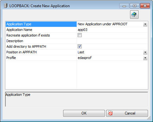 Create New Application dialog box
