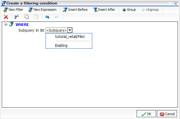 File1 Subquery in the Subquery drop-down menu