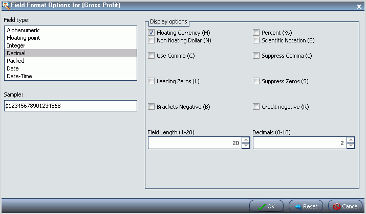 Field Format Options dialog box