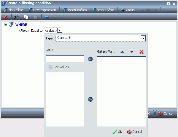 Create a filtering condition with Value Menu
