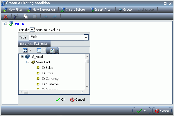 Field list in a data hierarchy