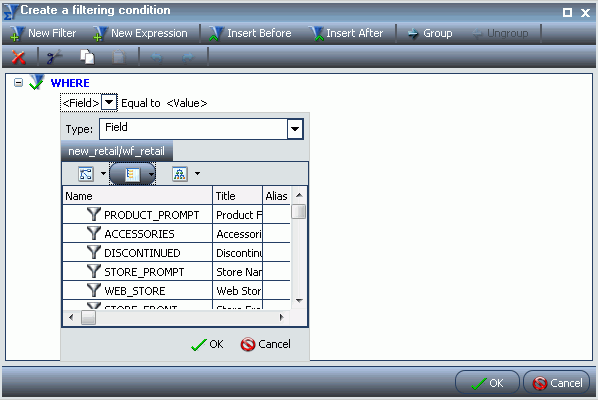 Field list in sortable grid