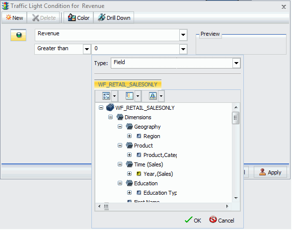 Traffic Light Condition Dialog Box With Display of Fields
