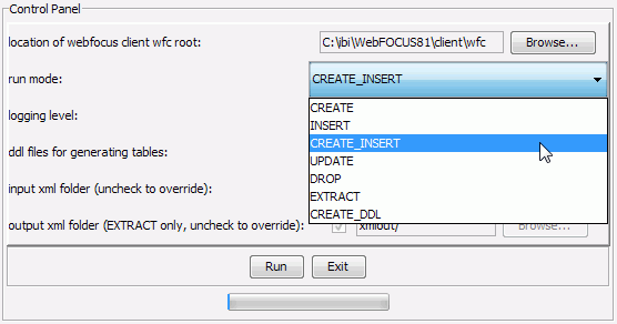 WF Repository Management dialog - Select run mode