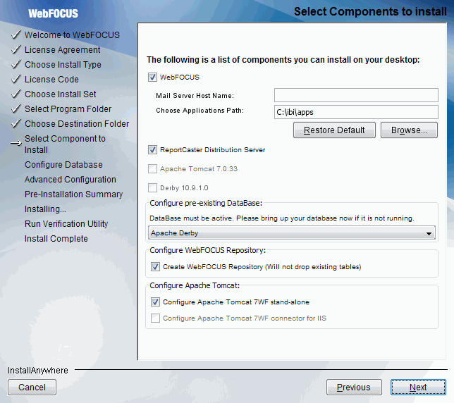 Select Components to Install dialog box