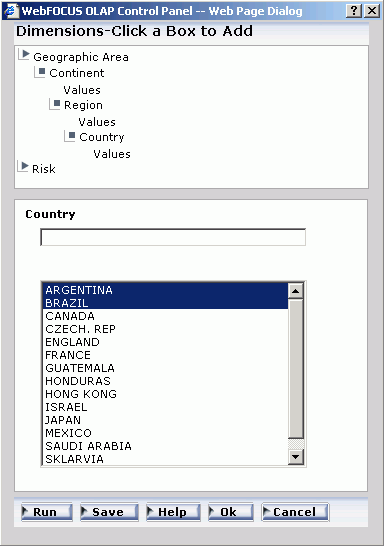 WebFOCUS OLAP Control Panel