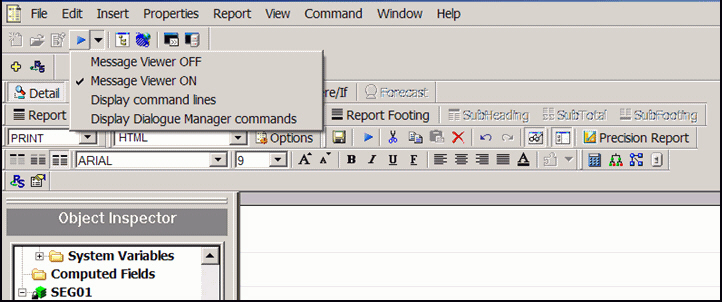 Run drop-down menu