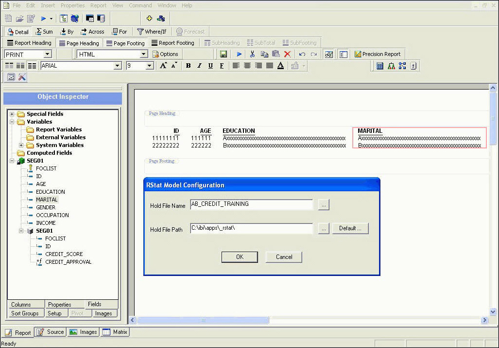 Model Configuration dialog box