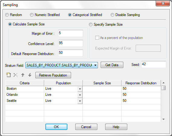 Sampling dialog box
