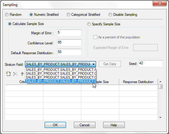 Sampling dialog box