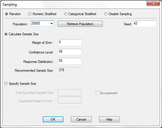 Sampling dialog box