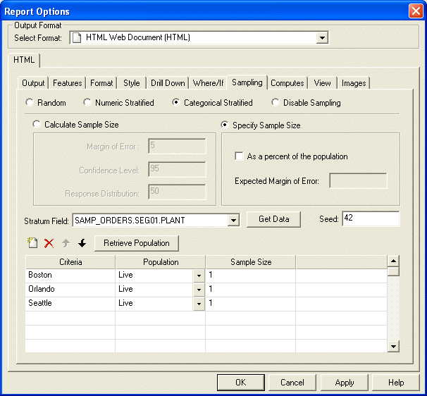 Specify Sample Size option button