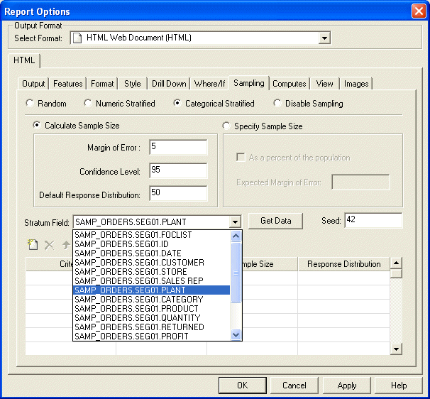 Stratum Field drop-down list