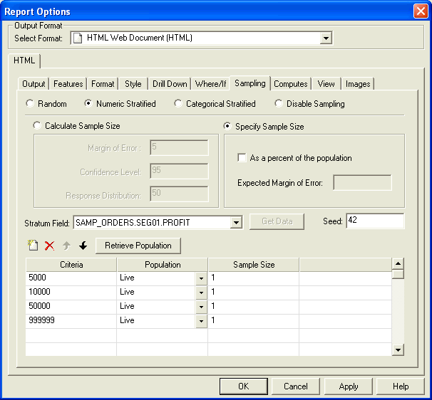 Specify Sample Size option button
