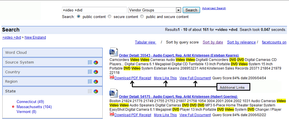 locations for additional links for a search result