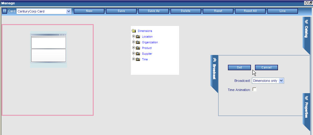 Sample dashboard with Broadcast chevron