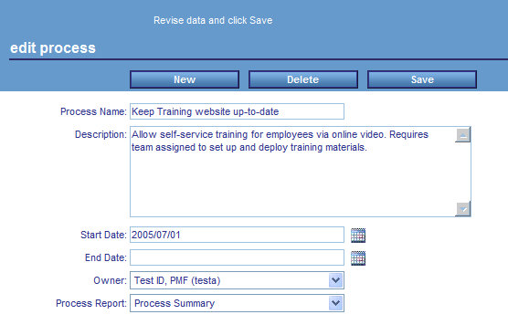Edit Process form