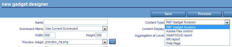 Content type drop-down menu