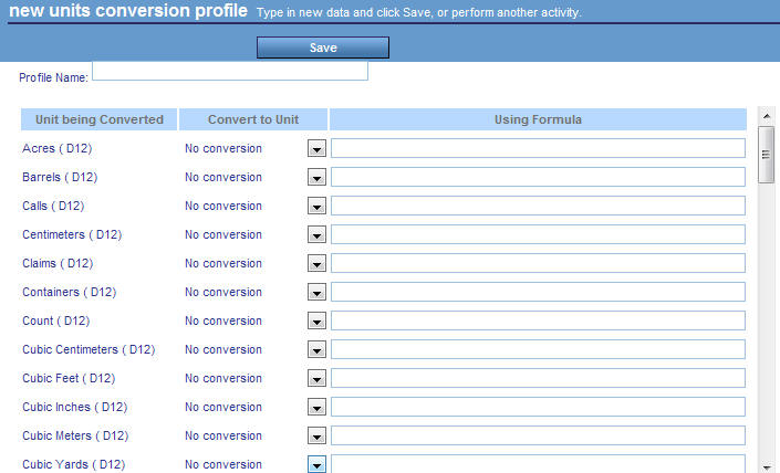 New units conversion profile