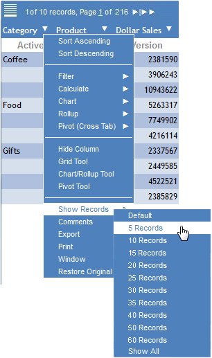 Selecting the number of records per page