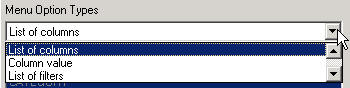 Menu Option Types drop-down menu