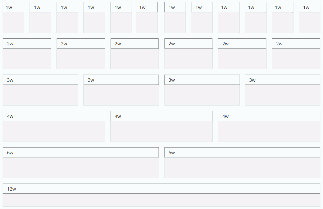 A page showing all of the available responsive panel widths