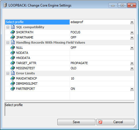 Core Engine Setting dialog box