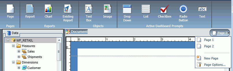 Page icon and Page menu for active dashboard