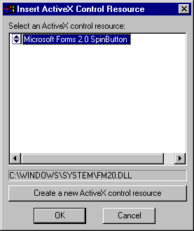 Insert Activex Control Resource  dialog box