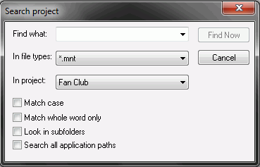 Search project dialog box 